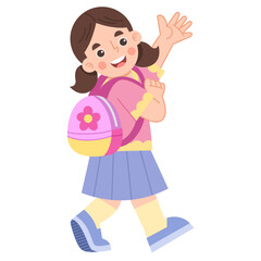 Illustration of a Girl With Backpack Waving