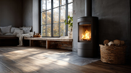 Cozy Minimalist Living Room With Fireplace and Natural Light Aesthetic