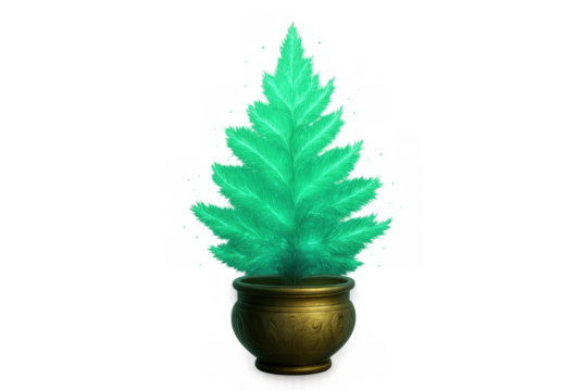 Fantasy christmas tree plant in golden pot, emerald green leaves, creating festive holiday decoration - Powered by Adobe