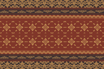 Vintage brown damask vector illustration of a seamless Thai style floral art pattern for retro textile fabric design and antique paper decoration