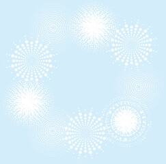 色々なドット模様が丸く囲むフレーム　水色