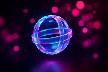 Iridescent glowing sphere with bokeh lights modern technology and AI concept art