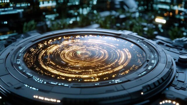 Futuristic Technology with Glowing Circular Design and Digital Interface Showcasing Abstract