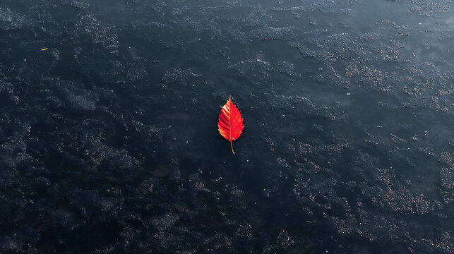 Red leaf on dark water surface nature photography autumn fall season scenic beauty outdoors alone fallen