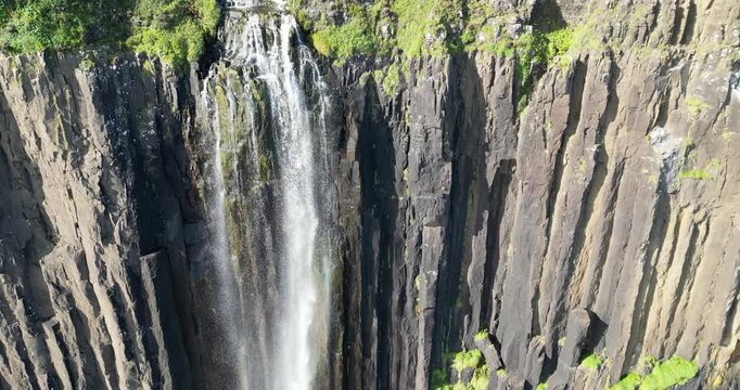 Drone view of Kilt Rock & Mealt Falls, Isle of Skye, Scotland