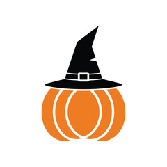 hallowen pumpkin with witch hat © kzstudio