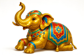 Colorful Ornate Golden Elephant Statue with Traditional Decorative Pattern Indian Cultural Art