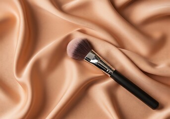 Makeup brush on smooth fabric background studio shot soft focus beauty concept