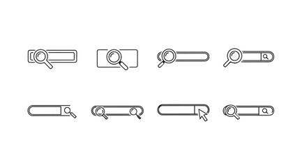 Magnifying glass icons search bar elements simple line art collection for ui design vector