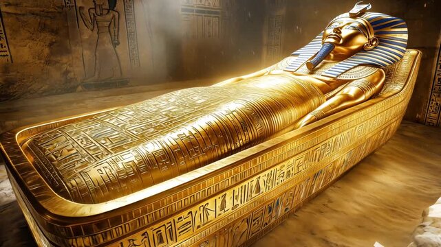 An ancient tomb in Egypt uncovering a golden sarcophagus belonging to a long lost pharaoh