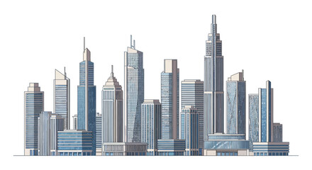 Fototapeta premium A cluster of diverse modern skyscrapers rises majestically against a plain white background, showcasing contemporary urban architecture.
