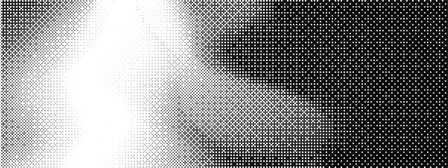 Fototapeta na wymiar Bit bg bitmap with 8 gradient and dither pattern for pixel game background. Black background abstract and comic square with arcade screentone and geometric halftone illustration.