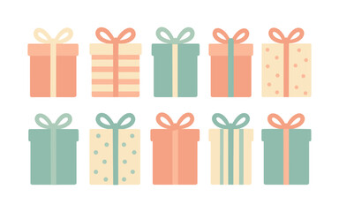 Minimalist gift box pattern with pastel colors and decorative bows