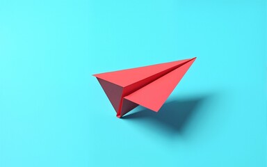 Small business concept with small red paper plane on blue background. High quality