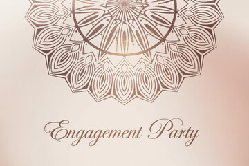 Elegant mandala design with 'Engagement Party' text, perfect for invitations, wedding stationery, and celebratory decor, conveying romance and sophisticated style.