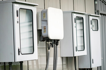 Modern Utility Boxes on Building Exterior