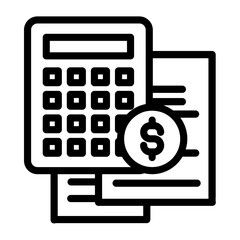 Minimalist Line Art Financial Calculation with Calculator and Dollar Coin Icon