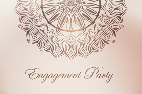 Elegant mandala design with 'Engagement Party' text, perfect for invitations, wedding stationery, and celebratory decor, conveying romance and sophisticated style. - Powered by Adobe