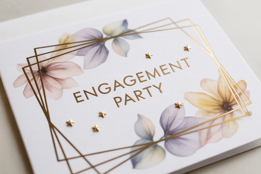 Elegant engagement party invitation with delicate floral design and shimmering gold accents, perfect for celebrating your special union with loved ones.