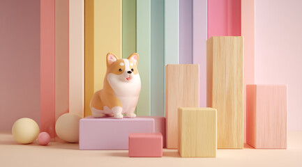Cute corgi pastel 3d cartoon minimal