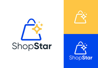 shopping bag with star logo. fast online shop vector design concept