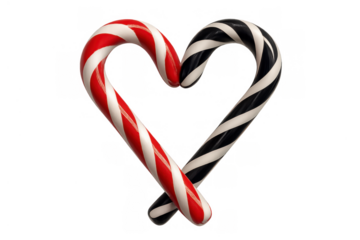 Candy canes forming heart shape, symbolizing love and holiday spirit with sweet red and black stripes
