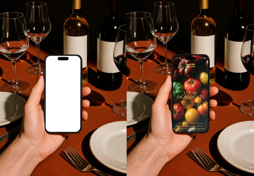 Elegant Dining Smartphone Display Mockup Psd