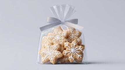 Delicious snowflake-shaped cookies packaged in a clear bag ready for winter celebrations