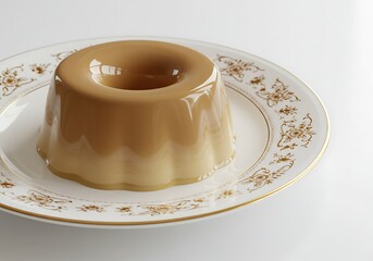 Delicious coffee pudding dessert served on a decorative plate closeup