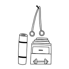 Home Gym and Yoga Sport Interior Room. Exercise House Studio. Doodle Vector Illustration