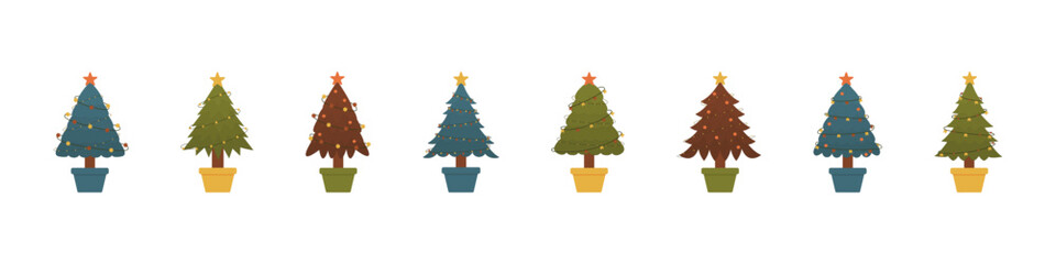 Christmas tree sign. Winter season pine vector set. Green christmas tree isolated vector set.