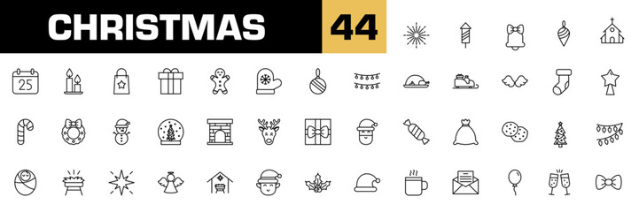 Obraz na płótnie Canvas Christmas icon set. Isolated christmas line icon set.