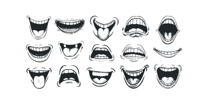 Collection of expressive cartoon mouths with various expressions