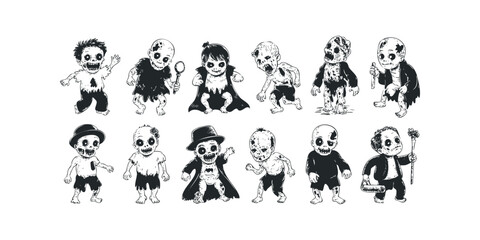 Collection of cartoon zombie children in various poses