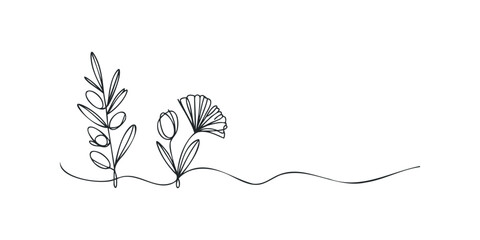 Naklejka premium Line drawing of botanical elements with wavy ground