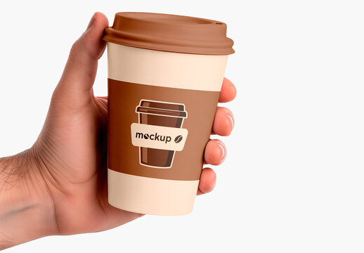 Coffee Cup with Lid Mockup in Man's Hand 