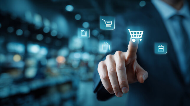 Ecommerce digital shopping technology business futuristic interface glows with hopeful touch