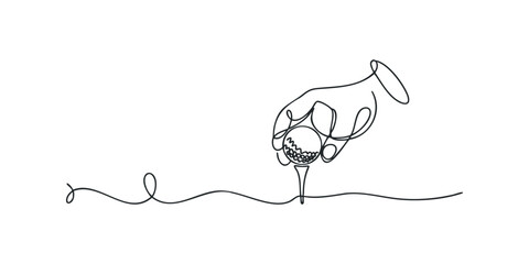 Hand placing golf ball on tee abstract line drawing