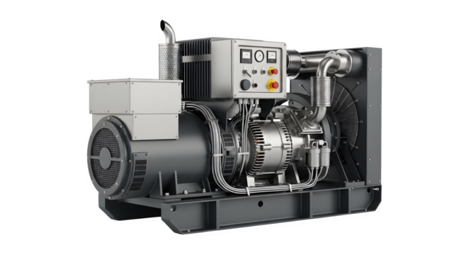 A gray generator isolated on transparent background, a reliable source of power