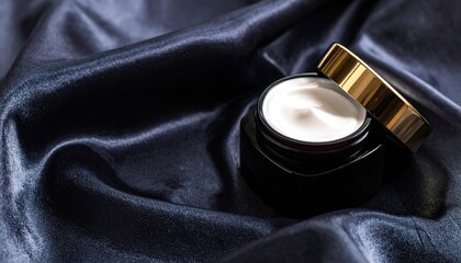 Luxury Face Cream Jar on Dark Satin Fabric