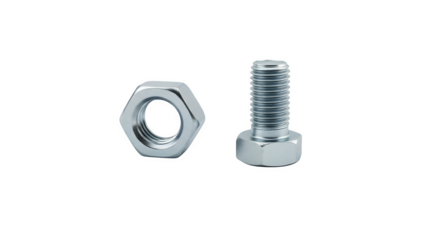 Hex bolt and nut isolated on transparent background for fastening applications