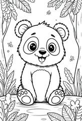  cute little panda in the forest with black and white background