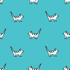 Seamless pattern with lineart white dogs, kids illustration.