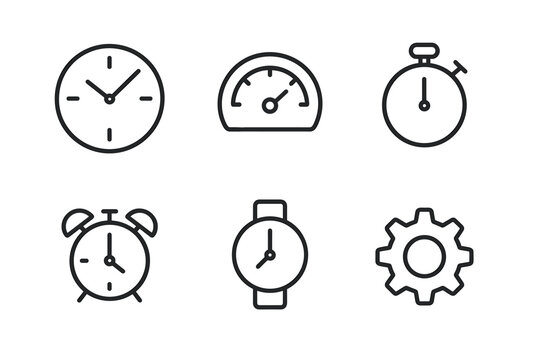 Minimalist icons of timekeeping devices and settings