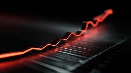 Red Line Graph on Black Background Symbolizing Growth, Progress, and Financial Success in Modern Data Analysis and Business Performance Metrics
