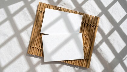 Blank Business Cards Mockup on Linen with Window Shadow