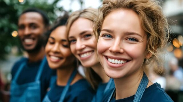 Friends volunteering at shelter, smiles and compassion, teamwork and empathy, helping others, social good, kindness and humanity, emotional satisfaction, unity and hope, with copy