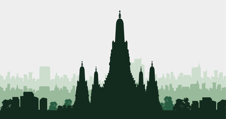 Naklejka premium Bangkok Thailand skyline. Vector Wat Arun. Trendy cityscape silhouette