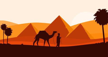 Modern Pyramid Egyptian silhouette background. Vector illustration banner template