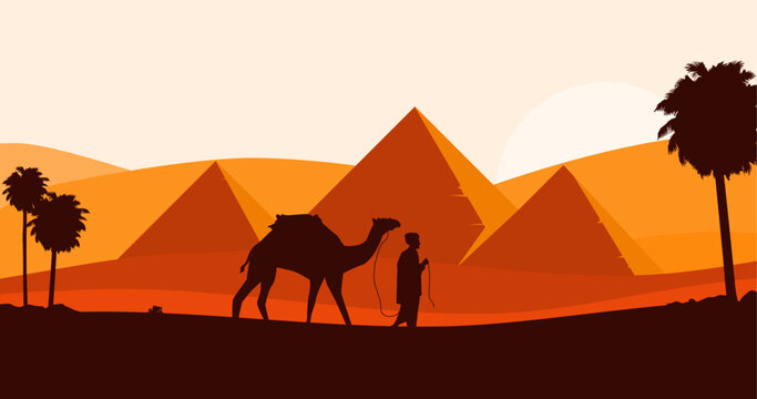 Modern Pyramid Egyptian silhouette background. Vector illustration banner template